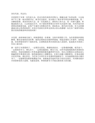 书记在共青团代表会发言