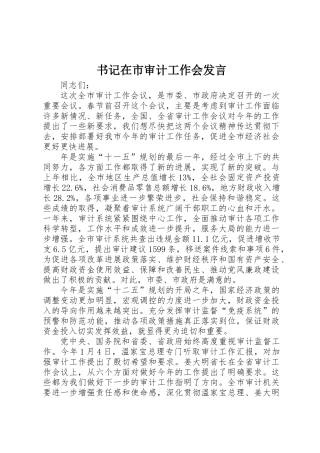 书记在市审计工作会发言