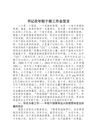 书记在年轻干部工作会发言