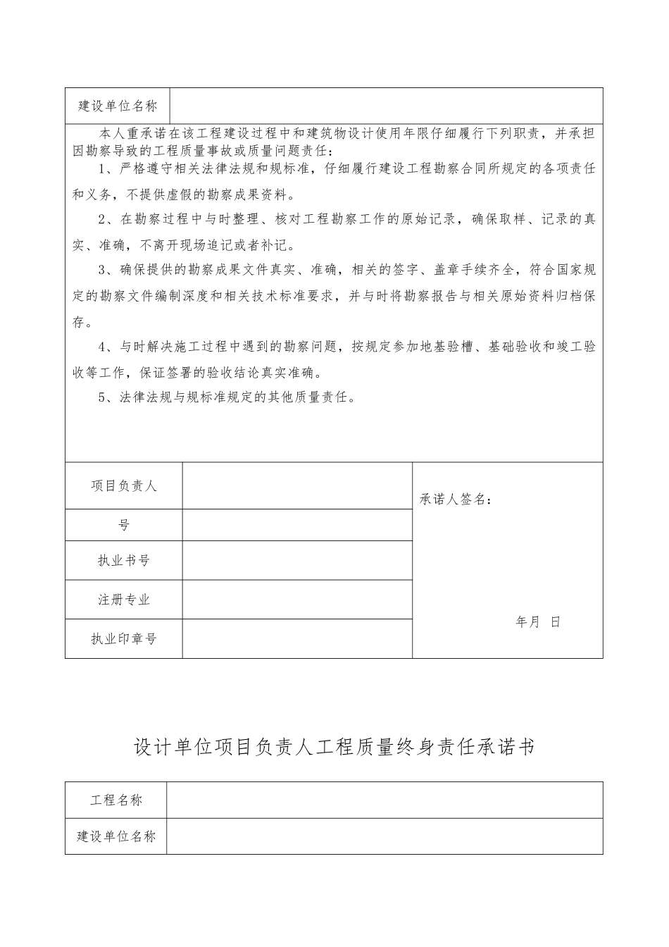 五大责任主体项目负责人工程质量终身责任承诺书_第3页