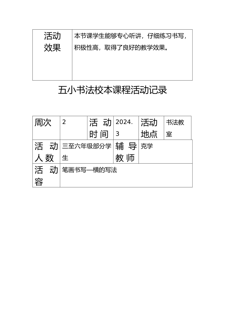 五小书法校本课程活动记录文本_第2页