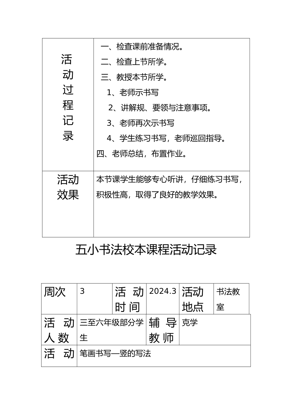 五小书法校本课程活动记录文本_第3页