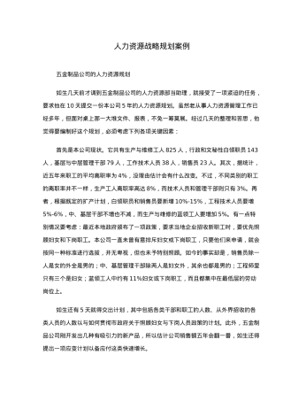 五金制品公司人力资源战略规划案例