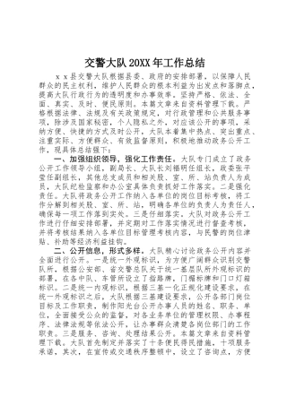 交警大队20XX年工作总结