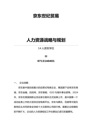 京东的人力资源战略分析报告模版