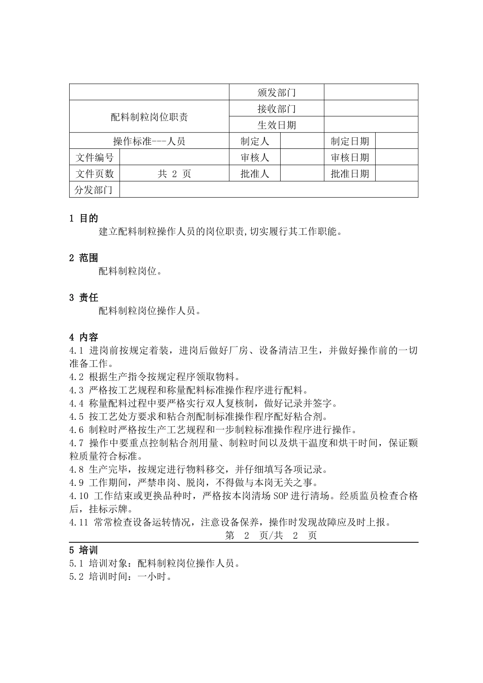 人力资源-202425配料制粒岗位职责_第1页
