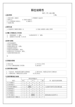 人力资源-2024QA部试验员 职位说明书