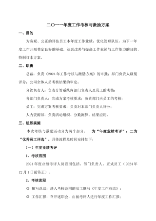 人力资源-2024XXXX年度工作考核与激励方案