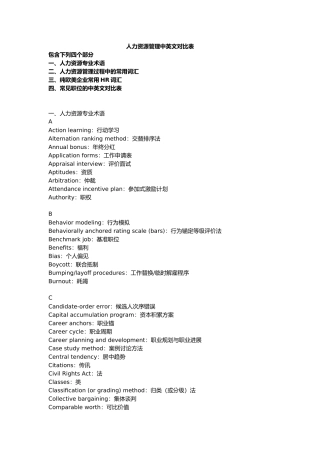 人力资源管理中英文对照表