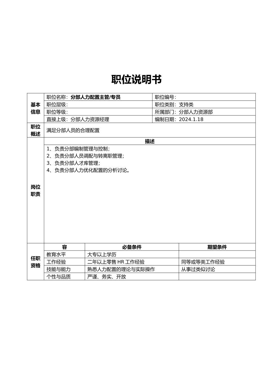 人力资源部职位说明书_第3页