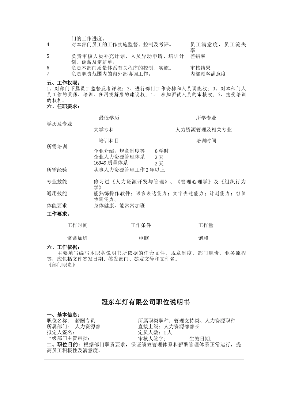 人力资源部部门各职务描述汇总_第2页