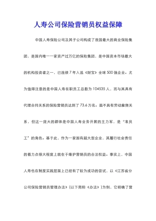 人寿公司保险营销员权益保障