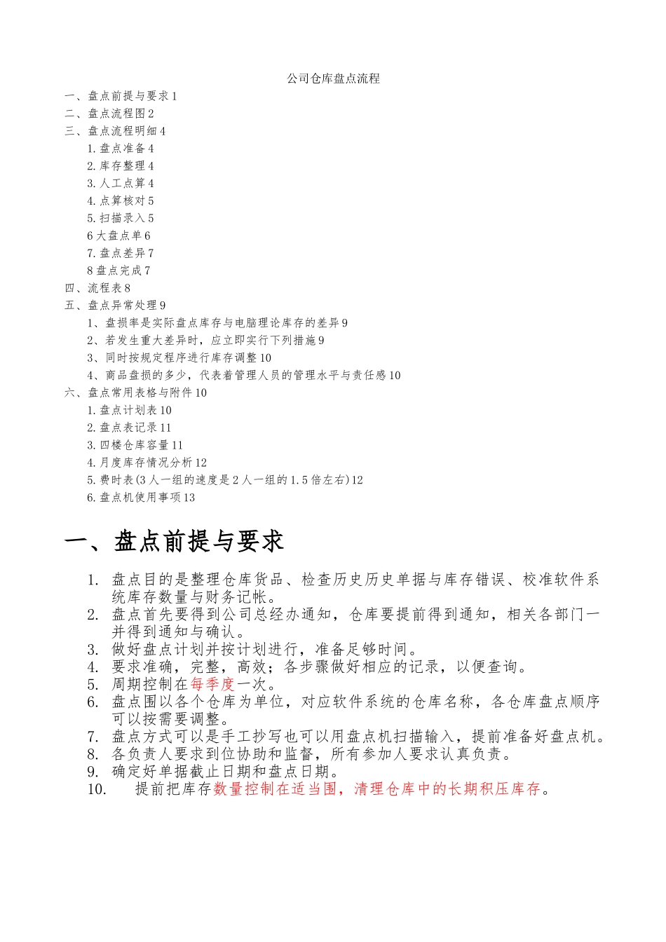 仓库盘点流程与说明,盘点异常处理办法,盘点常用表格模板_第1页