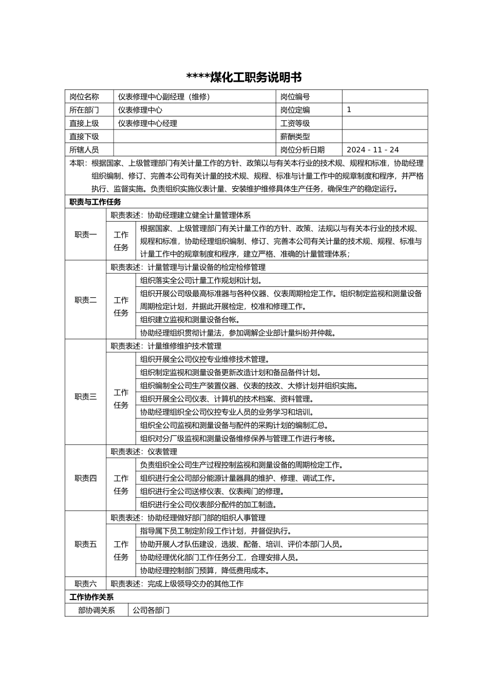 仪表修理中心岗位职责说明_第1页