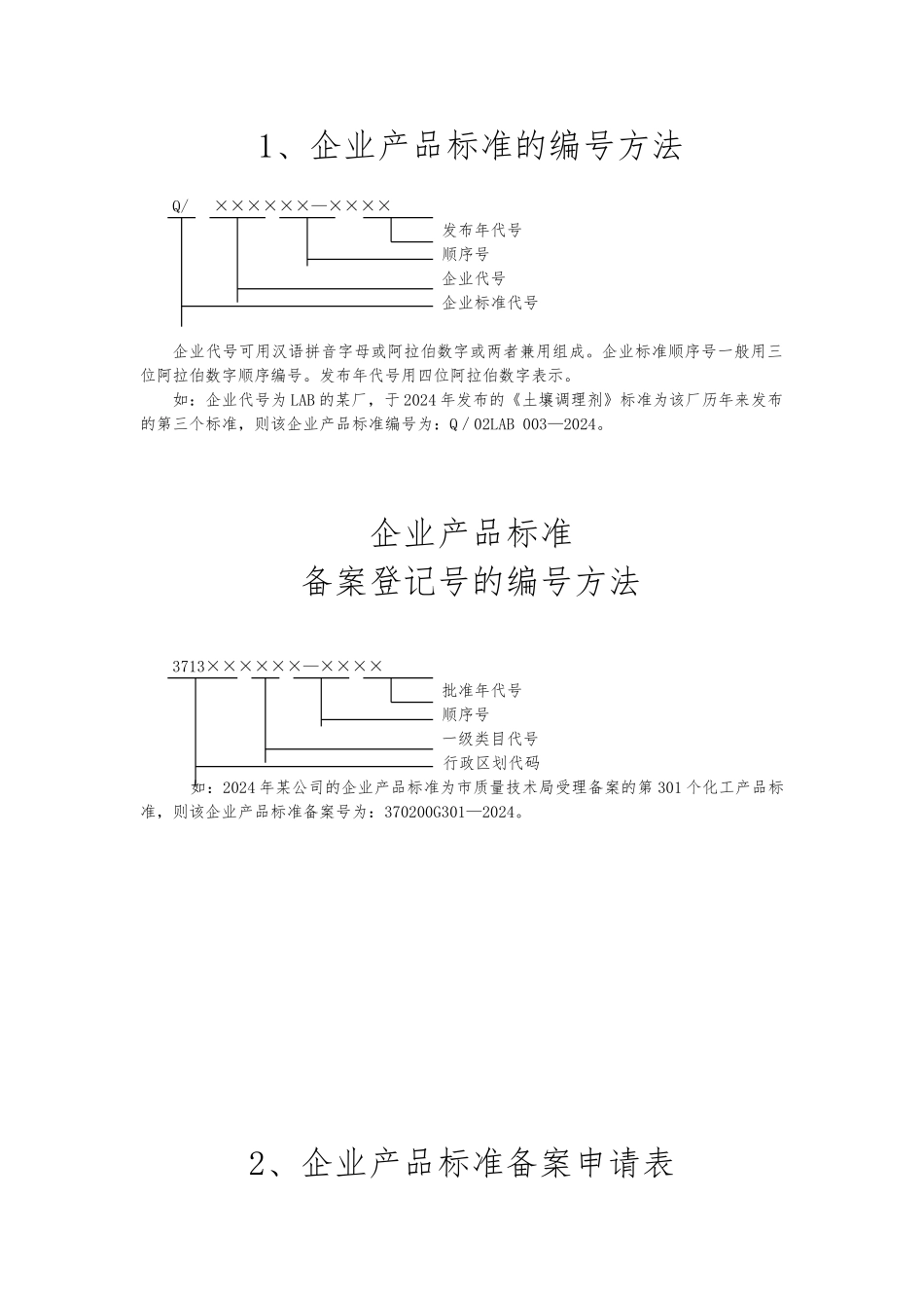 企业产品标准的编号方法与备案申请表_第1页