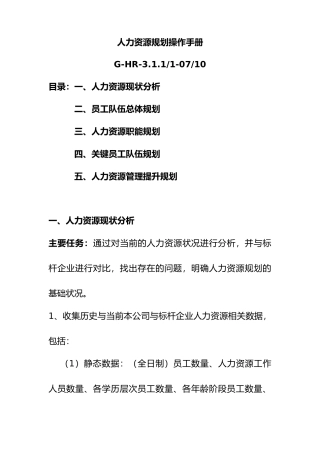 企业人力资源规划操作手册范本
