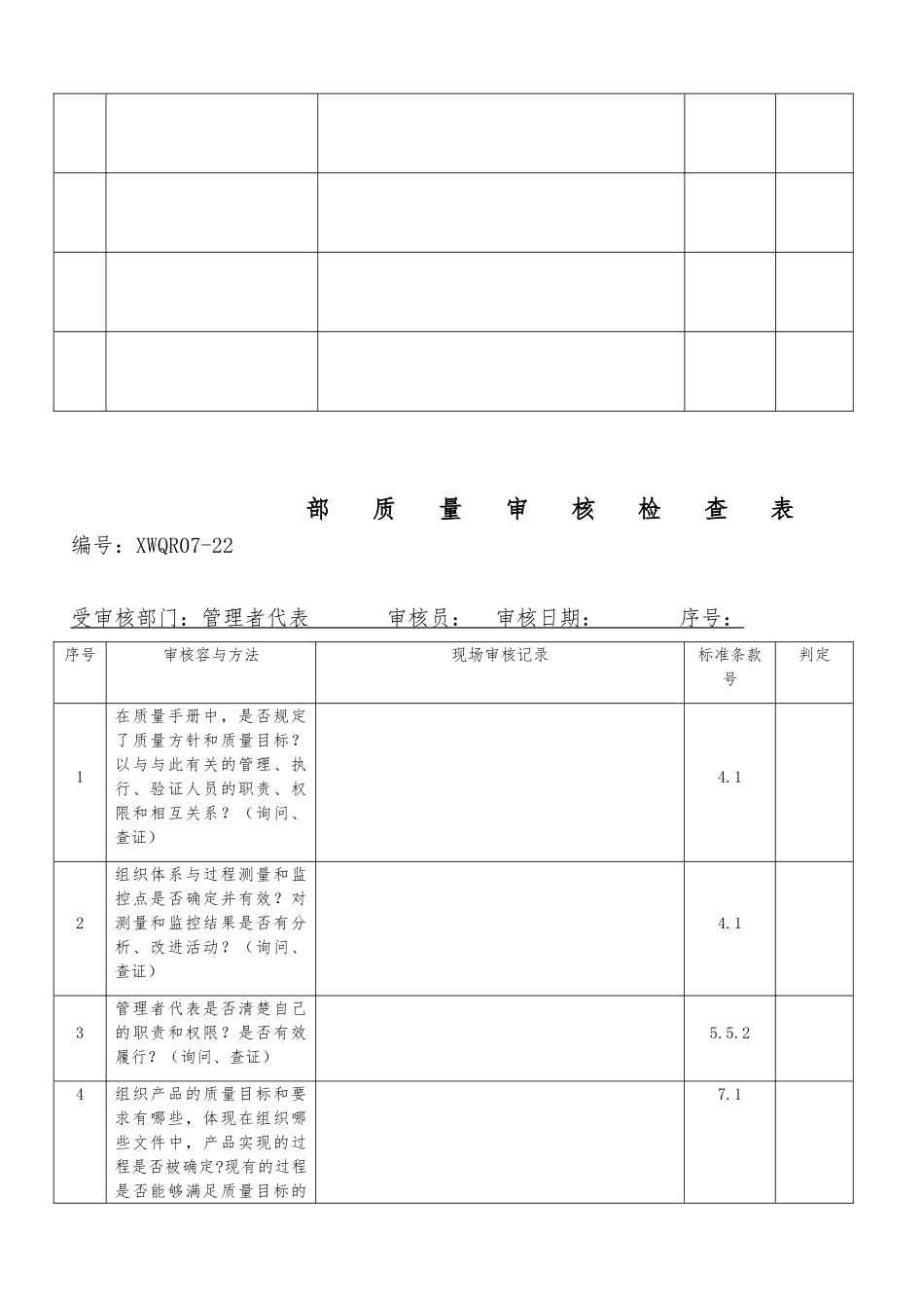 企业内部质量审核检查表_第3页