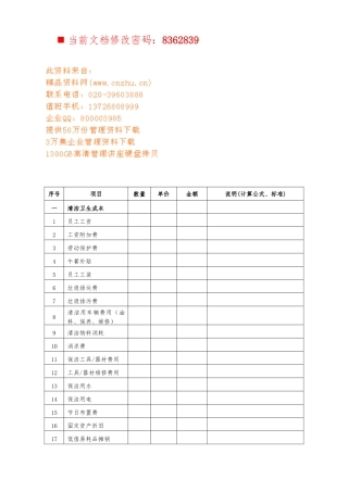 企业日常运作成本测算表