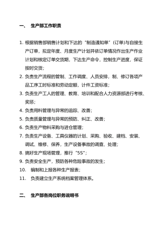 企业生产各部门主管职责管理制度