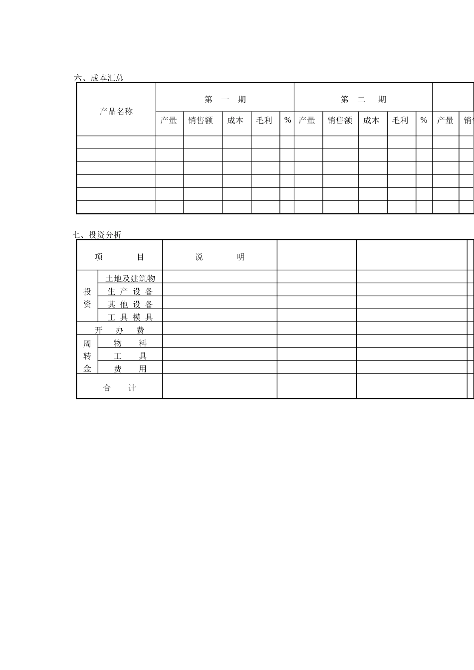 企业管理表格-成本汇总_第1页