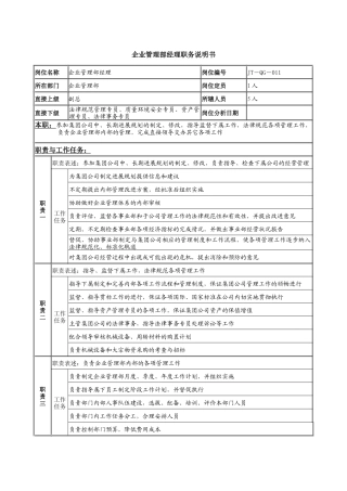 企业管理部经理岗位说明书