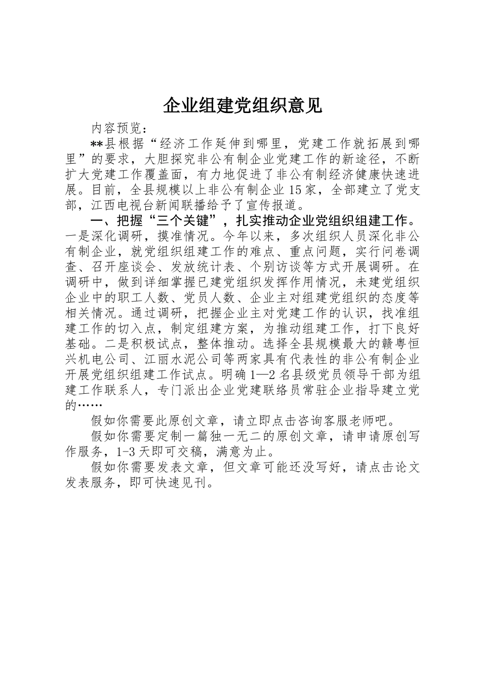 企业组建党组织意见_第1页