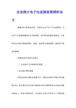 企业统计电子化发展前景探析论文