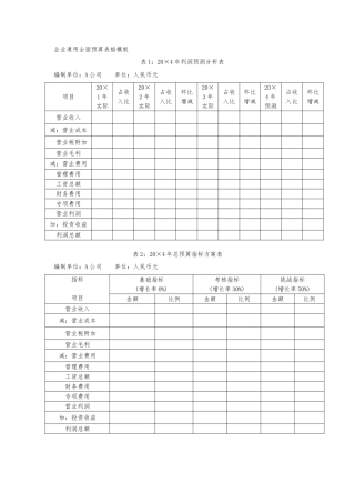企业通用全面预算表格模板