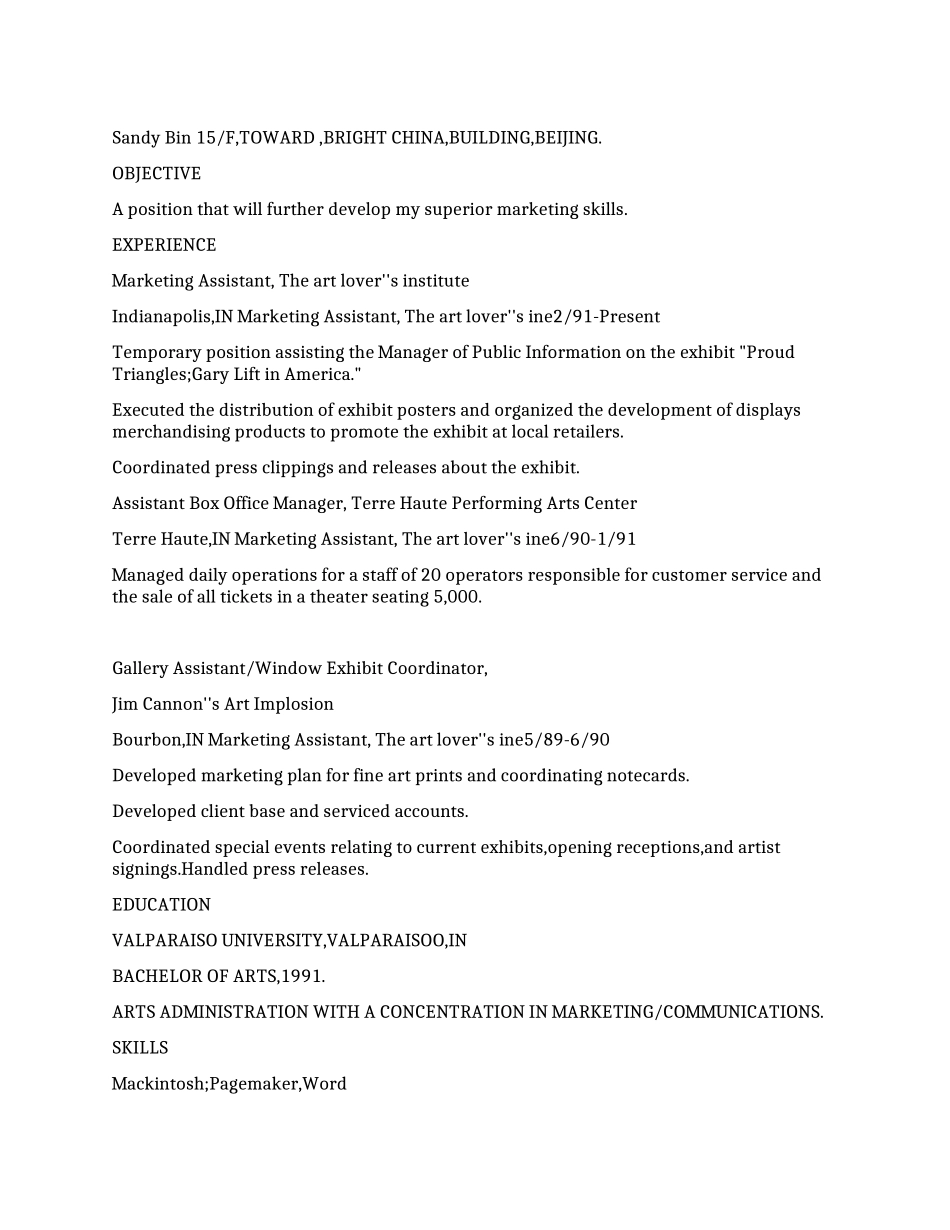 企划部门经理英文简历模板_第1页