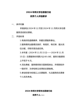 优秀个人优秀志愿者申请书与表