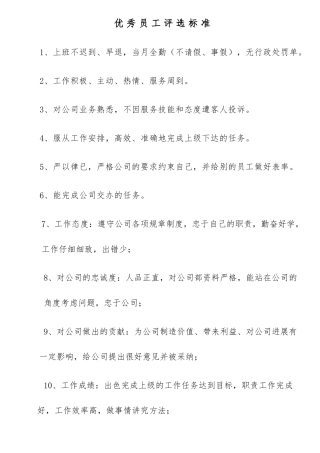 优秀员工评选标准与奖罚制度汇编