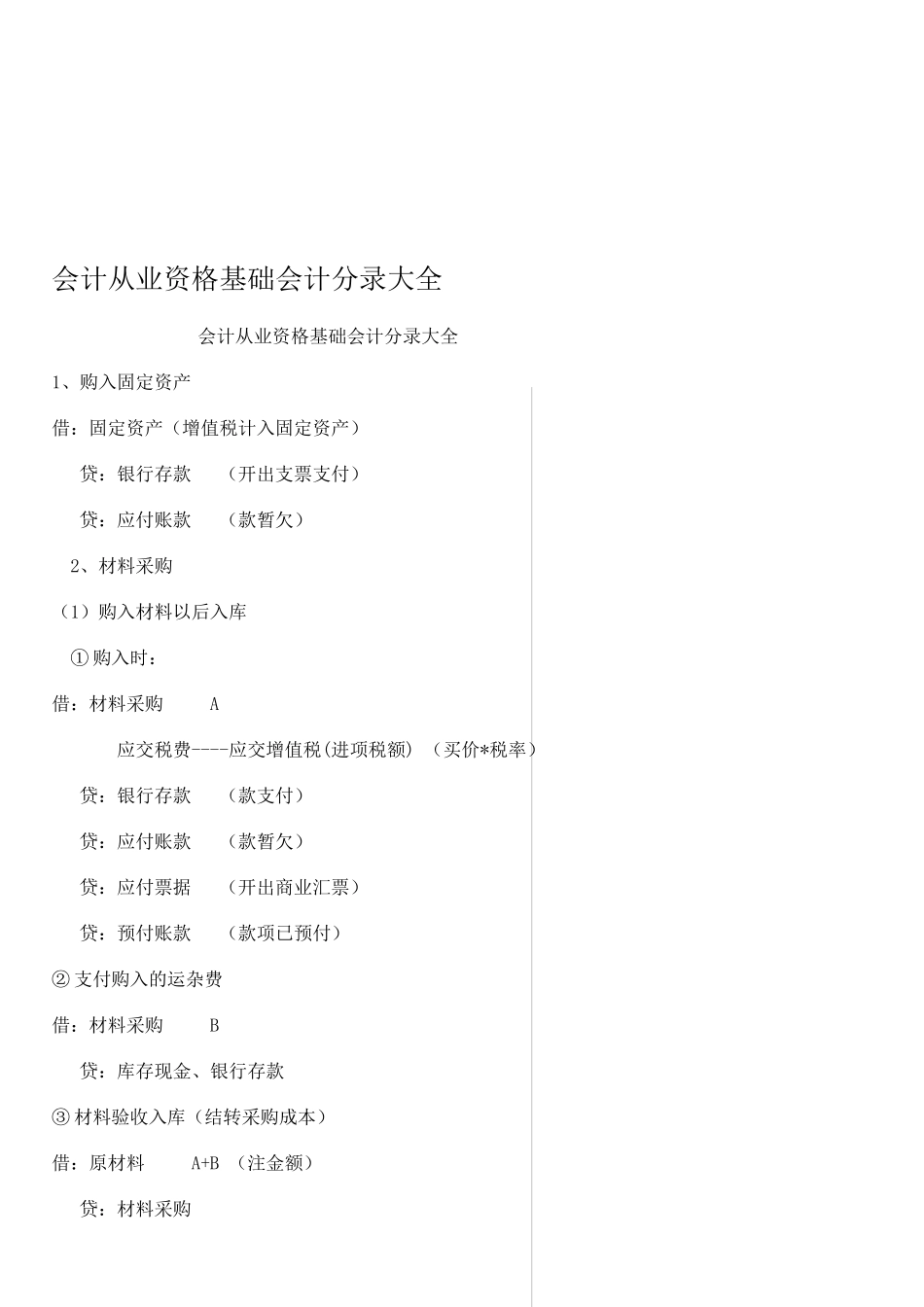 会计从业资格基础会计分录汇总_第1页