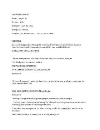 会计师英文求职简历范文