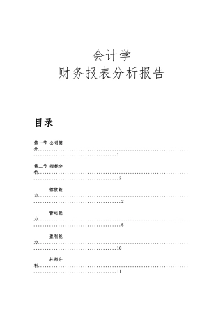 会计财务报表分析实施报告