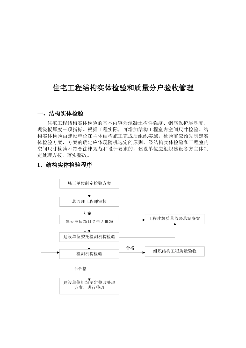 住宅工程结构实体检验和质量验收管理方案_第1页