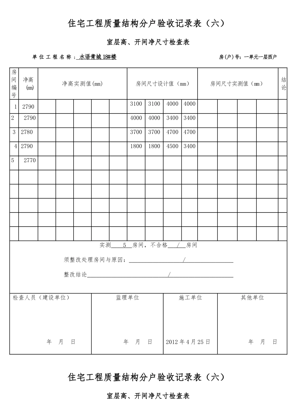 住宅工程质量结构分户验收记录表_第1页