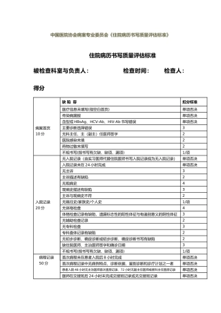 住院病历书写质量评估表