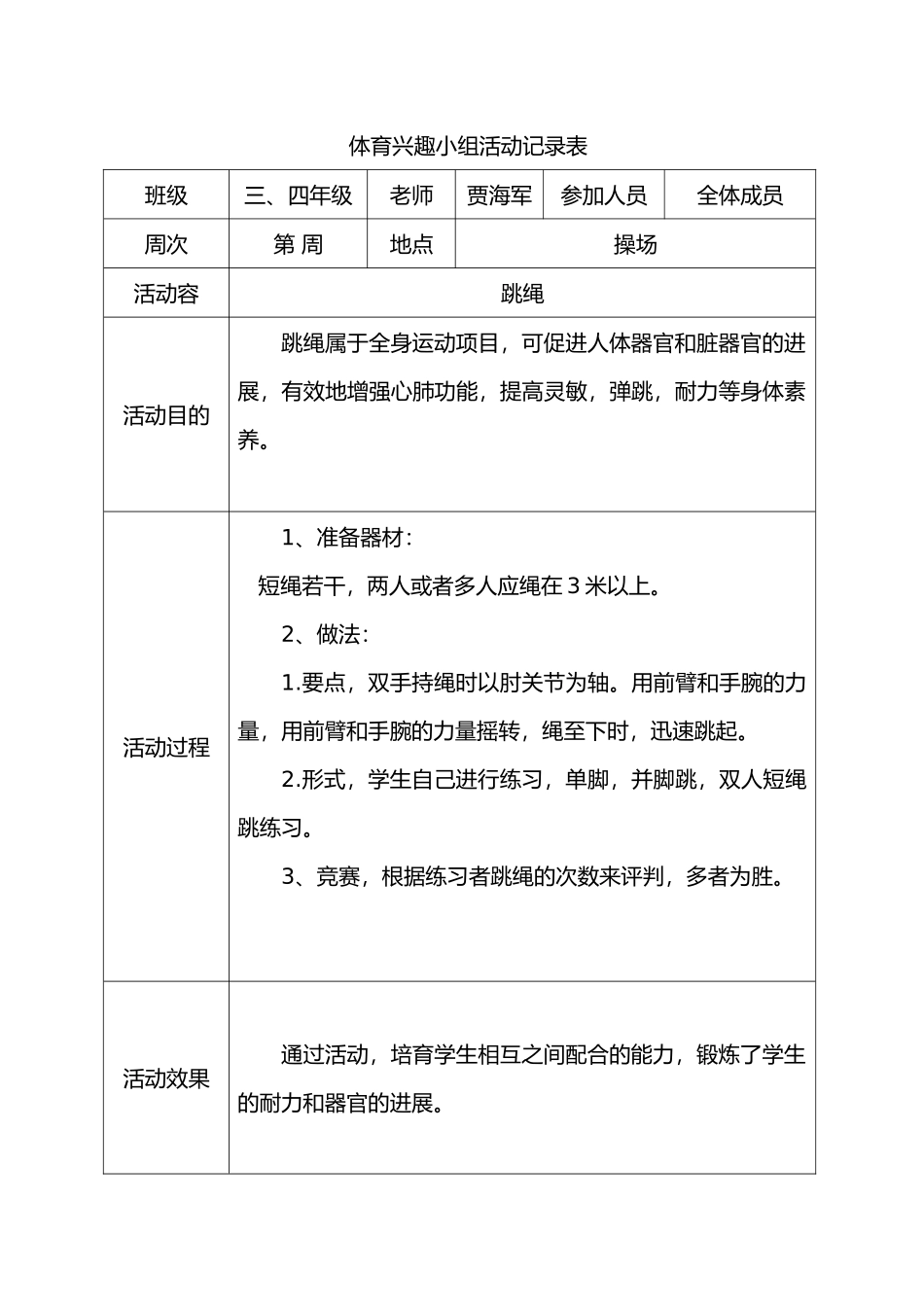 体育兴趣小组活动记录文本表_第1页