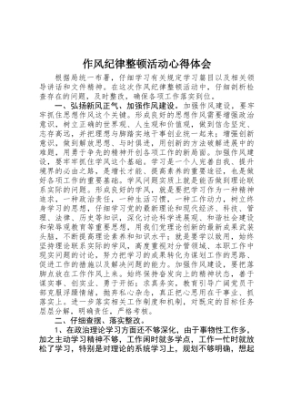 作风纪律整顿活动心得体会