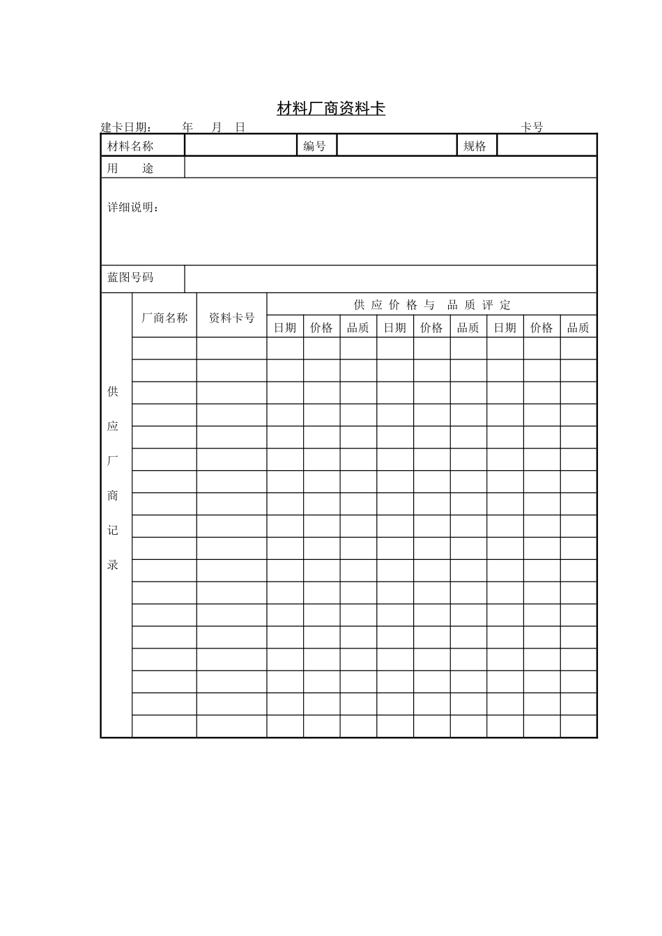 供应商管理-材料厂商资料卡_第1页