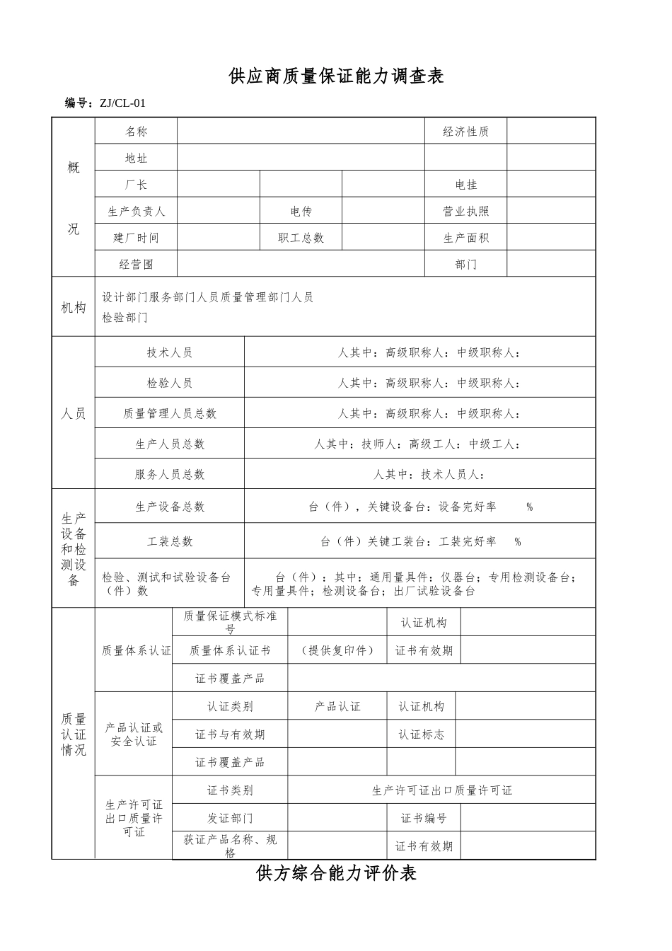 供应商质量保证能力调查表_第1页