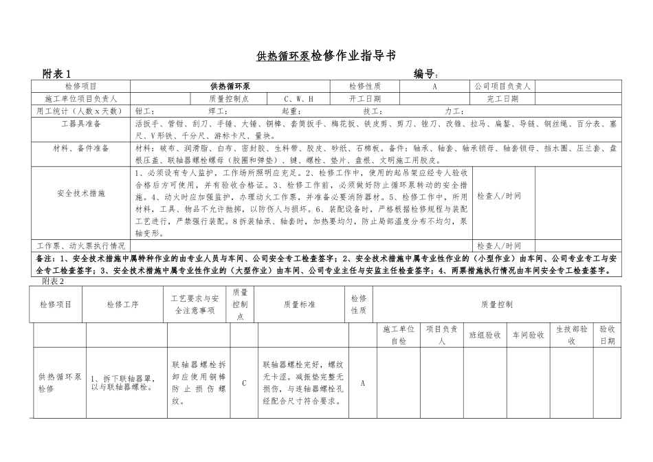 供热循环泵检修作业指导书_第1页