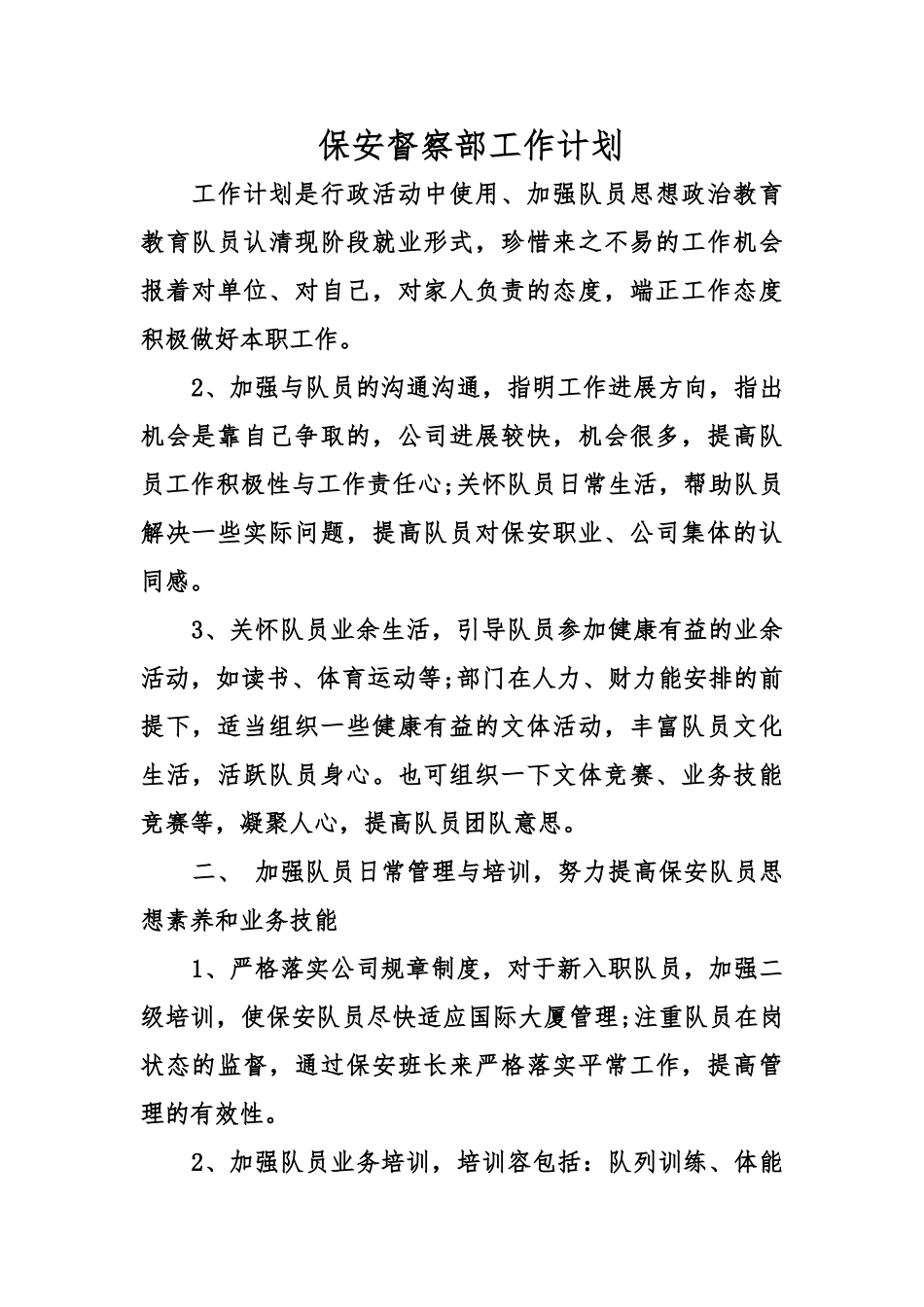 保安督察部工作计划总结总结_第1页