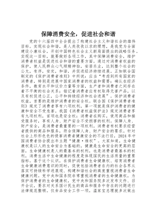 保障消费安全，促进社会和谐