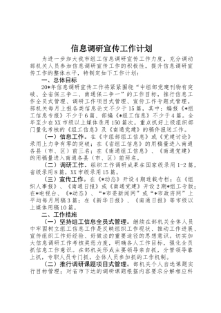 信息调研宣传工作计划