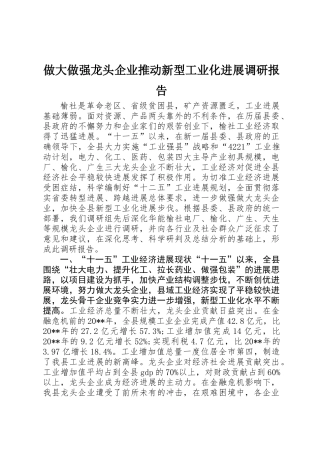 做大做强龙头企业推进新型工业化发展调研报告