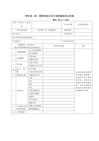 停车场（库）管理系统分项工程质量验收记录表
