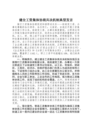 健全工资集体协商共决机制典型发言