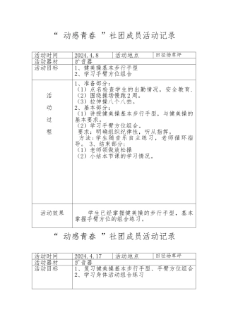 健身操社团活动记录文本