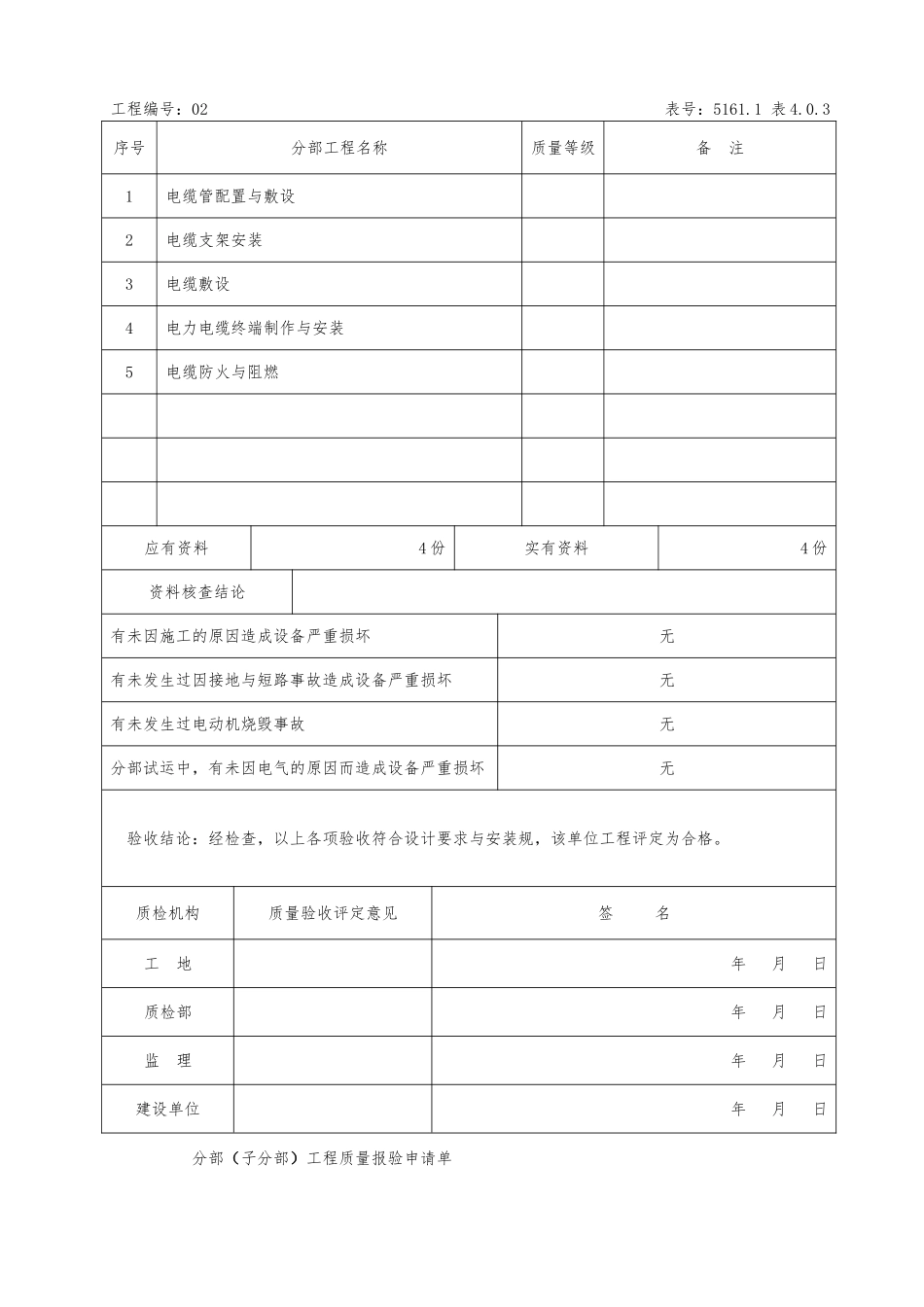 光伏区电缆线路施工单位工程质量验收评定表_第2页